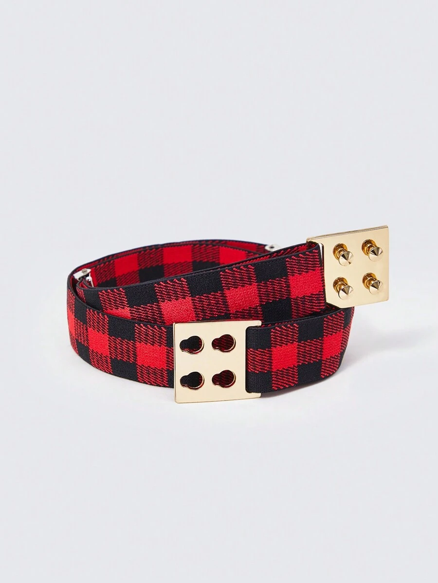 孩子們黑色&紅色的格紋彈力皮帶 - 彩色 - 查看 1