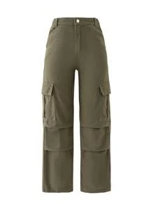 Tween Boy Flap Pocket Side Cargo Jeans - Army Green - View 1
