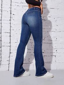 SHEIN Privé High Waist Flare Leg Jeans - Medium Wash - View 2