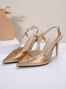 Nữ Giày Cao Gót Mũi Nhọn 2024 Mới Xuân Hè Pháp Thanh Lịch Bít Mũi Giày Sandal Bạc Mỏng Gót Máy Bơm - Hoa hồng vàng - Xem 6