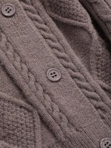 DAZY Cable Knit Drop Shoulder Cardigan - Brown - View 6