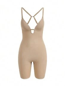 SHAPORA Solid Underwire Cami Shapewear Bodysuit - Khaki - View 2