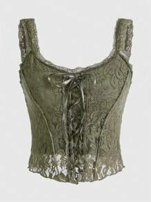 ROMWE Fairycore Lace Up Front Lace Cami Top