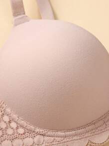 SHEIN Maternity Contrast Lace Underwire Bra Lingerie - Pink - View 7