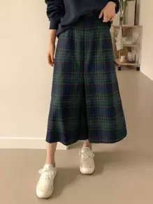 DAZY 女士百搭复古格子印花半身裙 - 綠色 - 查看 5