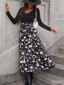 SHEIN EZwear 印花繫腰帶洋裝 - 彩色 - 查看 4