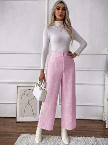 SHEIN Essnce High Waist Wide Leg Pants - Pink - View 7