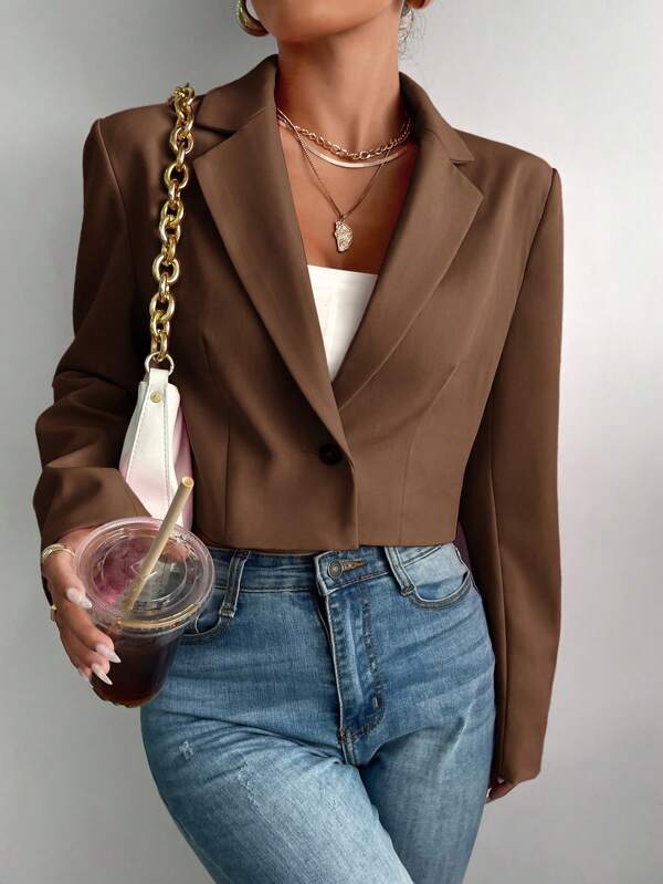 BizChic Women's Thin Lapel Open Front Short Blazer Jacket, Basic Top, Minimalist Urban Commute Style, Business Casual Outerwear For Office Wear