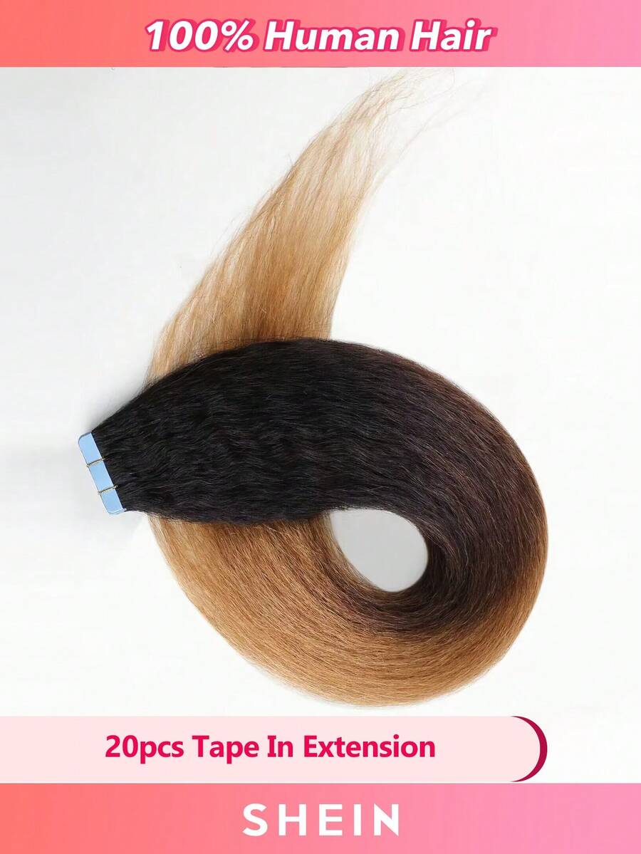 20pcs Curly Wave Tape In Colored Human Hair Extension Hair Extensions - SNatural/4/27 - View 1