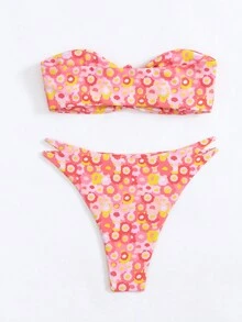 Swim Mod Women's All Over Floral Print Twist Front Bikini Set - Multicolor - View 2