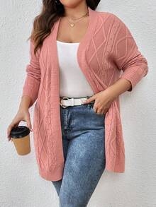 SHEIN Essnce Hơn Xoắn Dan Thả vai Áo len Duster - Hồng - Xem 3