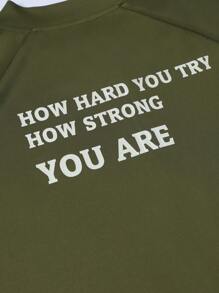 Gym Rark Men Slogan Graphic Raglan Sleeve Zip Up Sports Jacket Workout Tops Sports Jacket - Army Green - View 8