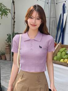 DAZY Blusa Tejida Acanalada Con Detalles Bordados - Púrpura malva - Ver 4