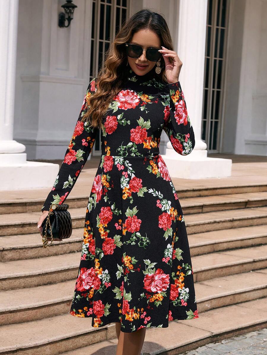 SHEIN Clasi Của phụ nữ Đứng cổ áo In hoa Đầm - Nhiều màu - Xem 1