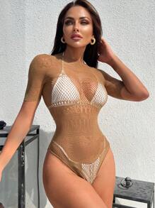 Women's Sexy Mesh Bodystocking - Brown - View 6