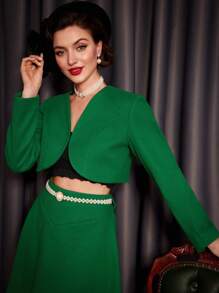 Vintamour Women Solid Color Long Sleeve Short Elegant & Fashionable Overcoat, Autumn/Winter - Green - View 6