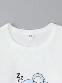 Tween Girl Koala Print Tee & Trousers PJ Set - Black and White - View 3