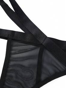 Classic Sexy Floral Lace Criss Cross Lingerie Set - Black - View 4