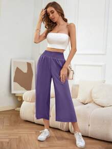 SHEIN LUNE Chất rắn quần ống rộng Quần Capris - Màu tím - Xem 3
