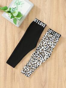 SHEIN Baby Girl 2pcs Leopard & Letter Graphic Leggings Chic Outfits For Autumn/Winter - Multicolor - View 2