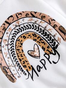 SHEIN 可愛荷葉邊豹紋 字母女童（大）兩件套 - 白色 - 查看 5