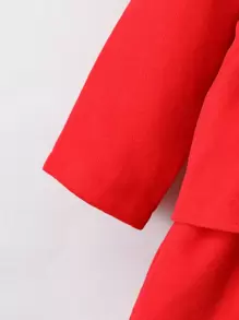 SHEIN Young Girl Fuzzy Collar Double Breasted Overcoat Without Sweater - Red - View 5