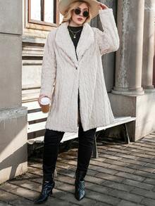 Calvaya Plus Shawl Collar Single Button Teddy Coat - Apricot - View 5