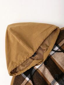 Manfinity Homme 寬鬆男士格紋印花抽繩連帽大衣附口袋細部拼布裝飾,不含t卹 - 黃色 - 查看 4