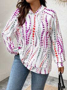 Calvaya Plus Size Tie Dye Kangaroo Pocket Raglan Sleeve Sweatshirt - Multicolor - View 1