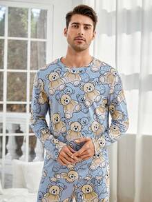 Hombres Conjunto de pijama con estampado de dibujos animados - Multicolor - Ver 4