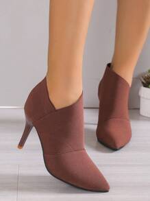 欧美时尚尖头弹力高跟经典靴，细高跟鞋 - 棕色 - 查看 5