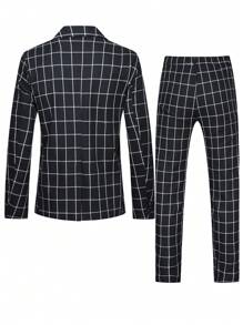 Manfinity Mode Men Grid Print Blazer & Suit Pants - Black - View 2