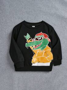 SHEIN Young Boy Cartoon Graphic Sweatshirt - Black - View 1