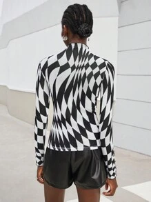 Maija Mock Neck Geo Print Top - Black and White - View 2