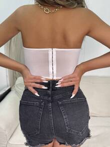 Allurite 花卉刺绣网眼抹胸适合节日聚会服装 - 白色 - 查看 4