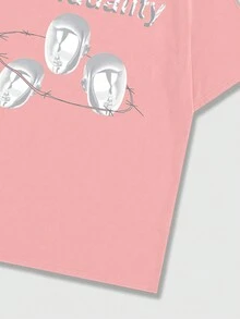 ROMWE MEN Street Life 男士字母人物圖案T恤 - 粉色 - 查看 3