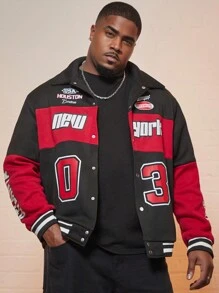 Manfinity LEGND 男士大码字母圖案撞色夾克 - 黑色 - 查看 1