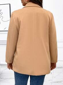 SHEIN LUNE Plus Lapel Neck Pocket Patched Overcoat Winter Fall Autumn - Camel - View 2