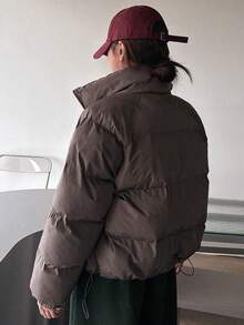 DAZY Áo khoác đệm tay raglan kéo khóa chắc chắn - Cà phê nâu - Xem 2