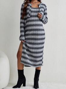 SHEIN Maternity Plaid Print Jacket & Dress - Black and White - View 4