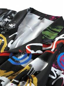 SHEIN CURVE+ 大碼塗鴉圖案西裝領西裝外套 - 彩色 - 查看 4