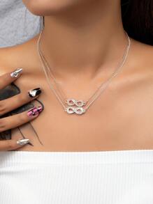 2pcs/set Rhinestone Infinity Symbol Charm Necklace - Multicolor - View 7