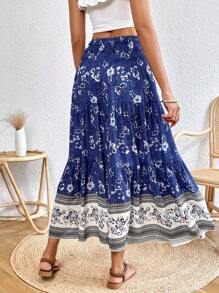 SHEIN VCAY 印花荷葉邊半身裙