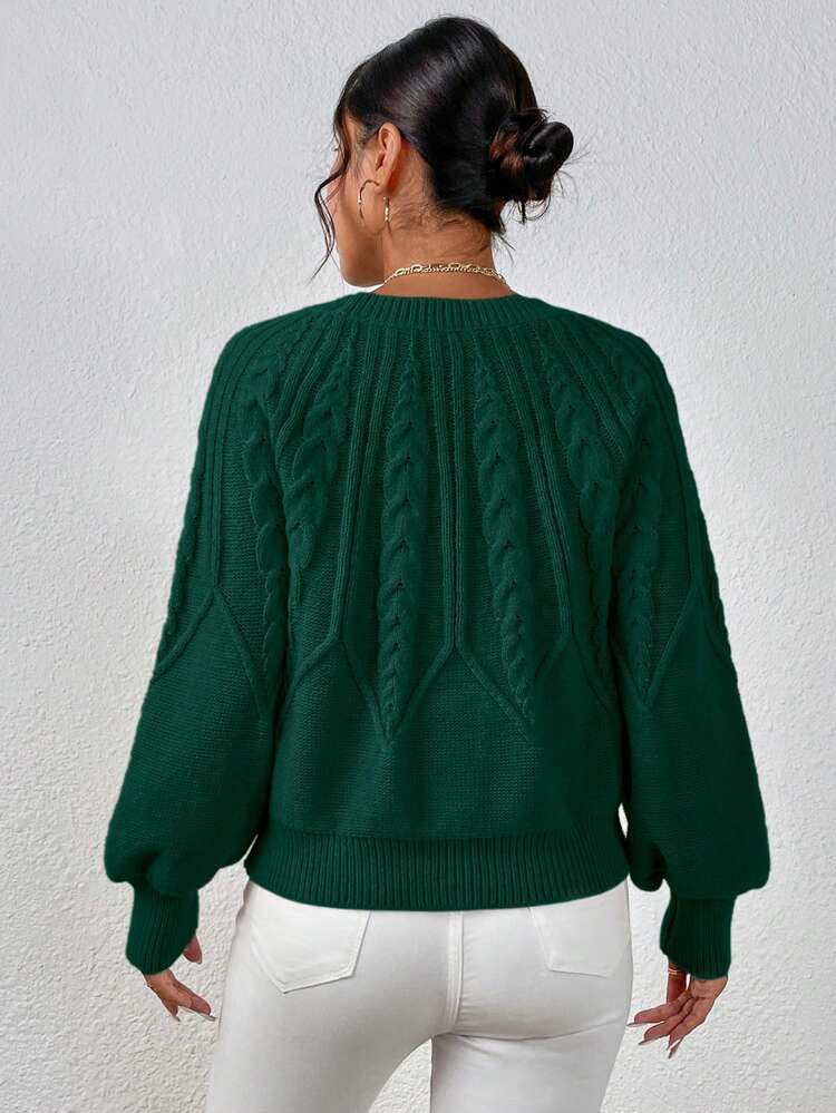 Cable Knit Lantern Sleeve Sweater,Long Sleeve Tops Knit Pullover Fall Winter Sweater