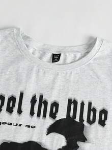 SHEIN Coolane Hơn Đồ họa Hình & Khẩu hiệu Áo thun - Màu xám đen - Xem 4