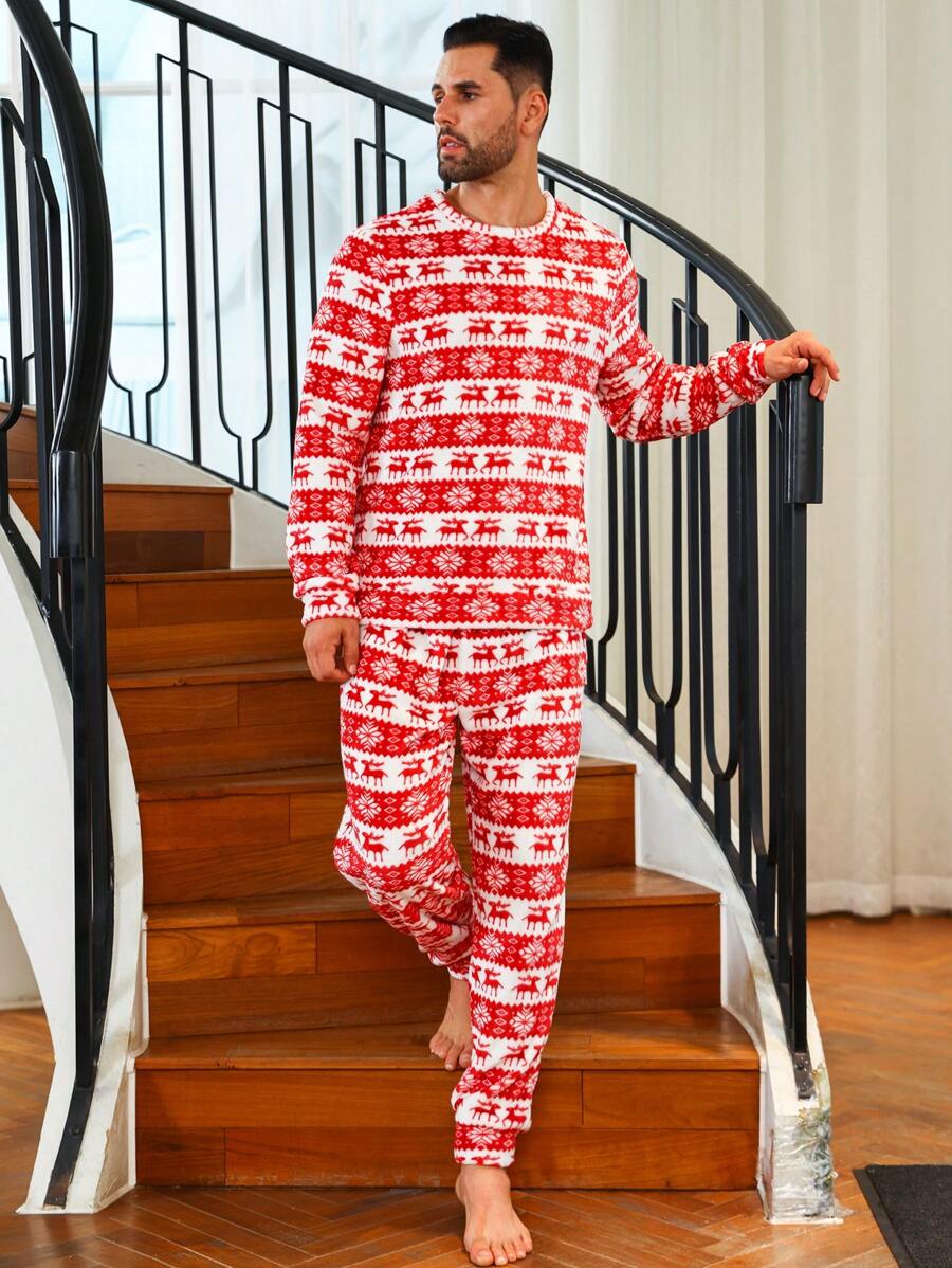 Hombres Conjunto de pijama con estampado de Navidad - Rojo - Ver 1