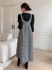 Dazy Star Abito salopette con stampa quadri senza maglietta - Bianco e nero - Visualizzare 4