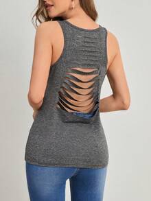 SHEIN Essnce Ladder Cut Out Back Tank Top - Dark Grey - View 5