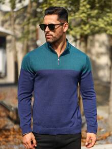 Manfinity Homme Men Two Tone Quarter Zipper Sweater - Multicolor - View 3