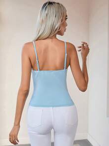 SHEIN Privé Thêu hoa Mặt trước xếp ly dọc Cami ngọn - Màu xanh lam - Xem 2